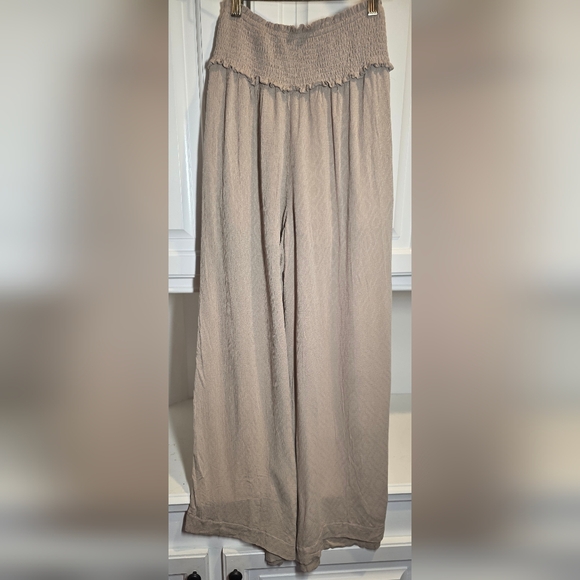 Anthropologie Mustard Seed NWT Wide Leg Pants Smocked Waist Neutral Boho Flowy - Picture 6 of 13